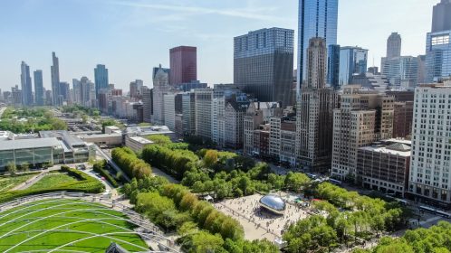 Beautiful aerial view of the Chicago Parks and landmarks