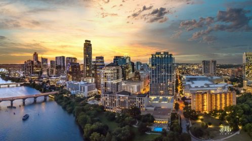 austin texas skyline during sunset