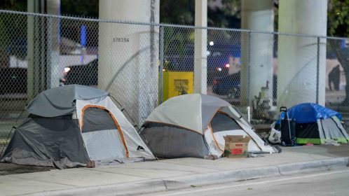 Tents at Downtown Miami with homeless people living on the streets