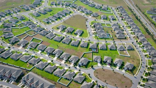 Aerial view of houses in typical home community